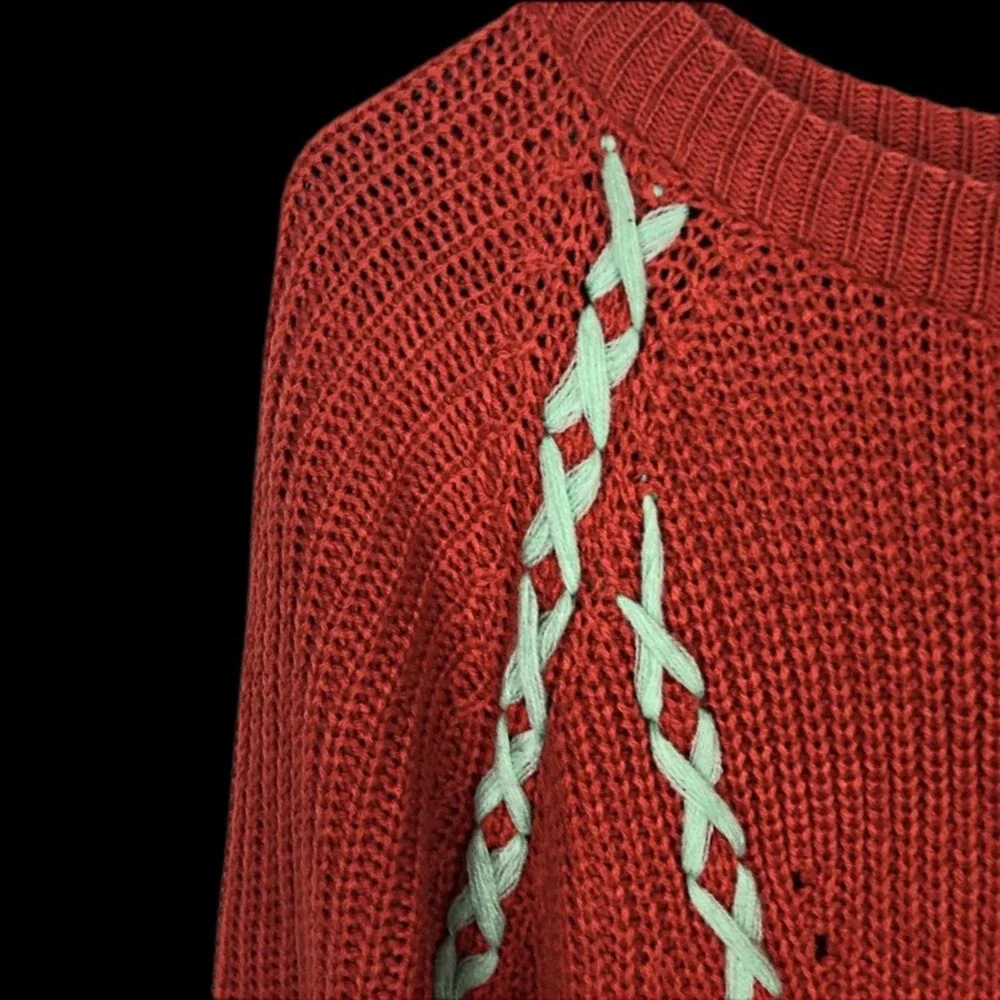 Hayden LA Lace up Braid Tassel Sweater Rust orange kids sweater - Picture 7 of 9